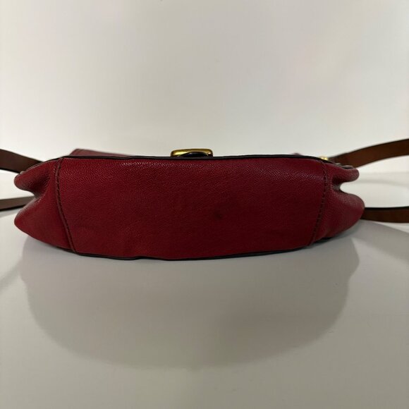 Fossil Leather Crossbody Bag Adjustable Strap Buckle Detail Red Wine Purse - Picture 4 of 8